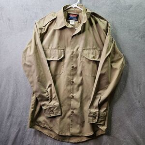 Vtg NMMI Shirt Mens 14.5x32 Tan New Mexico Military Institute Button Up Uniform